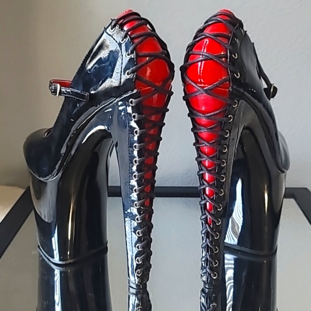 Black and Red High Heel Platform Shoes